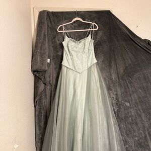 Mint Green Tiered Pleated Formal Gown